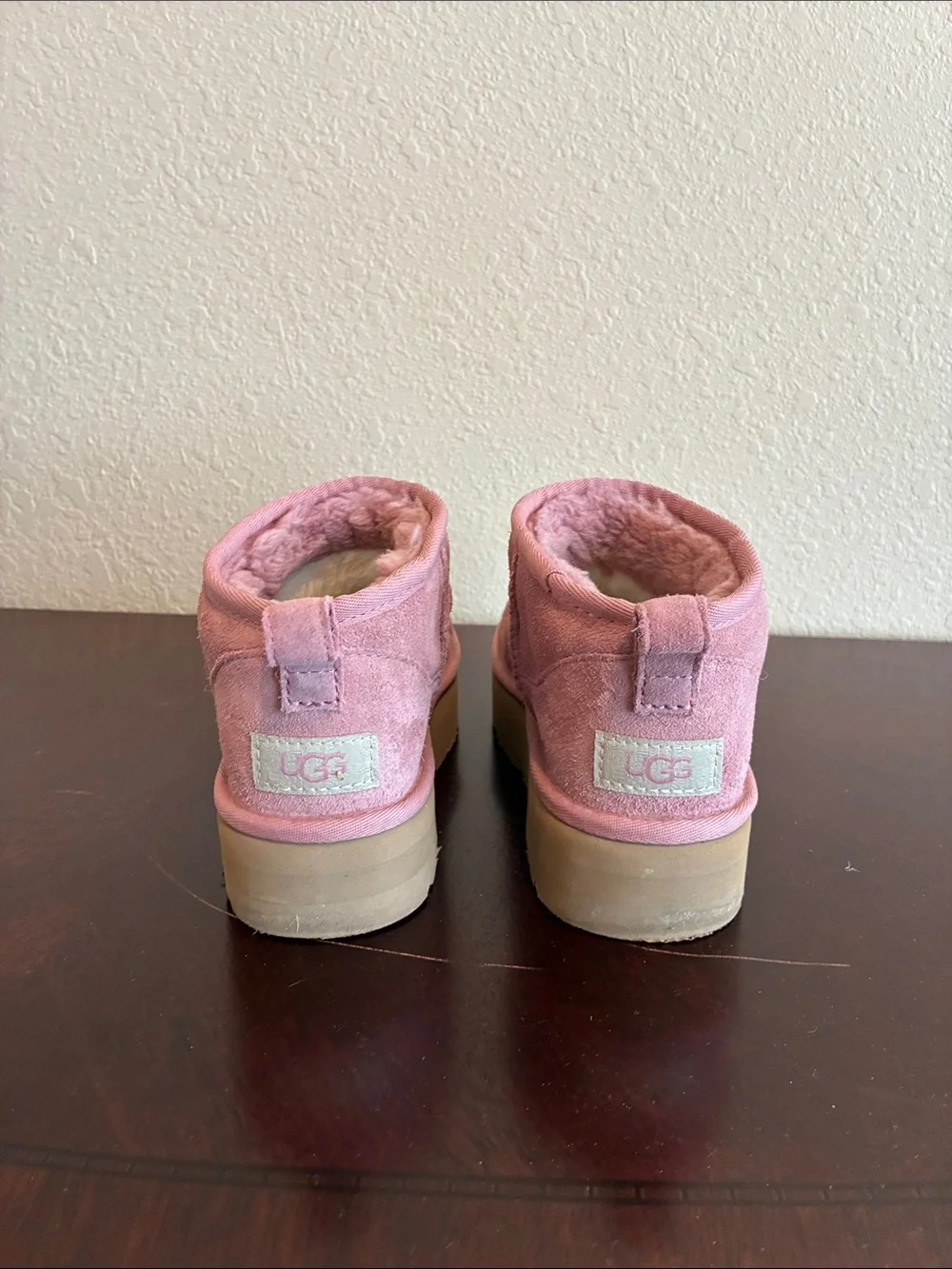 Girls' Pink Suede Platform Slip-On Slippers
